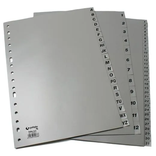Grafoplás Separadores Numéricos A4 PP 1-31 16 Taladros Opaco Gris