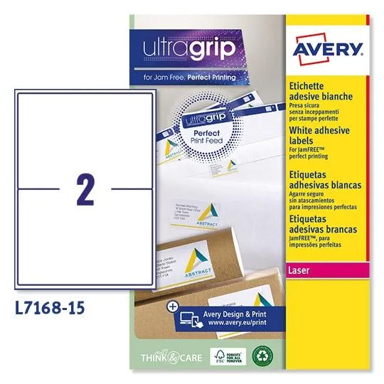 Avery Etiquetas Adhesivas Para Envíos 199,6X143,5Mm Láser 2 X 15H 100% Reciclado Blanco