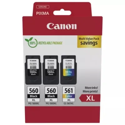 Canon Pack de 3 Cartuchos de Tinta Original PG-560XL y CL-561XL