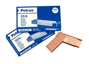 Petrus Pack de 4 Cajas de 1000 Grapas 22/6 Cobreadas - Hasta 30 Hojas - Patilla 6mm