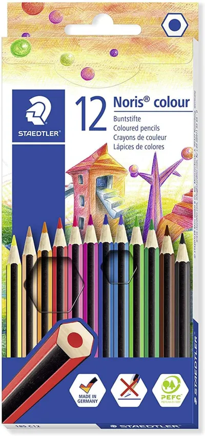 Staedtler Noris Colour 185 - Pack de 12 Lápices Hexagonales de Colores Wopex