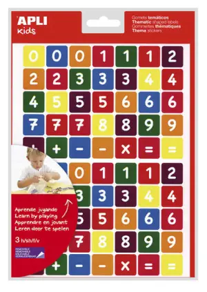 Apli Bolsa de Gomets Temáticos de Números - 210 Gomets en 3 Hojas - Adhesivo Removible