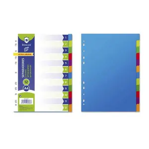 Bismark Pack de 12 Separadores A4 Extragruesos en Polipropileno Colores Surtidos