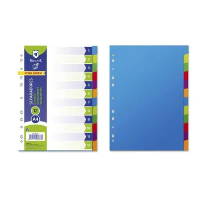 Bismark Pack de 12 Separadores A4 Extragruesos en Polipropileno Colores Surtidos