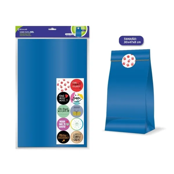 Bismark Pack De 10 Sobres Papel Kraft 50Grs Con 10 Pegatinas Para Cierre - Medidas 30X47X8Cm - Ideal Para Regalos - Color Azul