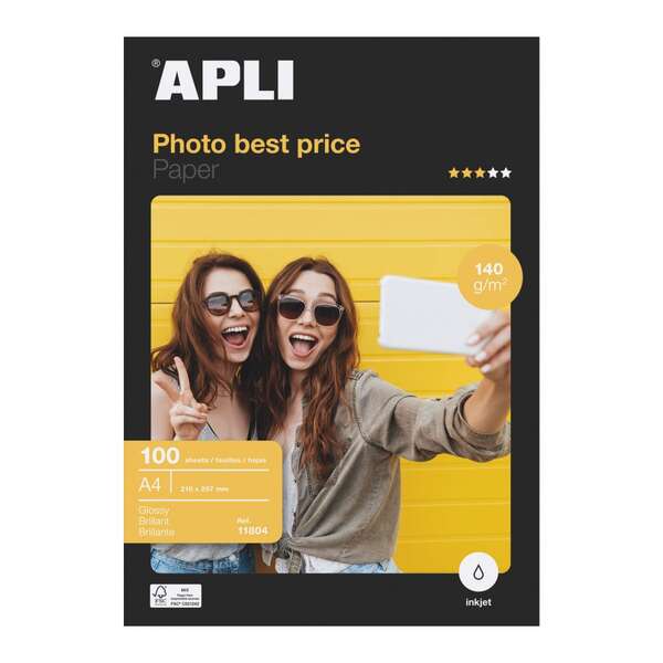 Apli Papel Fotografico Bestprice A4 140Gr - Acabado Brillante - 100 Hojas