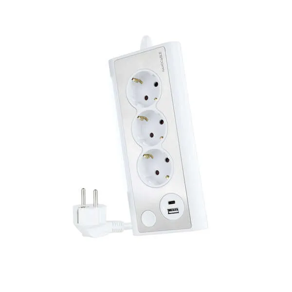 Nanocable Regleta de Sobremesa 3x Shuckos, 1x USB-C, 1x USB-A, 1.50m, LED con Interruptor