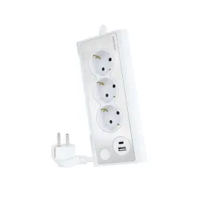 Nanocable Regleta de Sobremesa con 3x Shuckos, 1x USB-C y 1x USB-A - Iluminacion LED con Interruptor - Cable de 1.50m