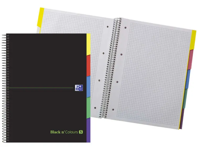 Oxford Cuaderno Espiral A4+ 100 Hojas Cuadricula 5x5 Tapa Extradura Negra