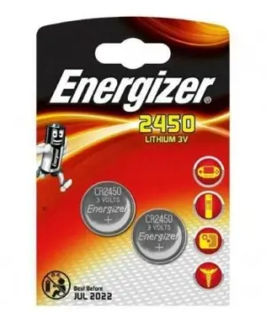 Energizer Pilas Planas de Litio 3V CR2450 - Paquete de 2 Unidades