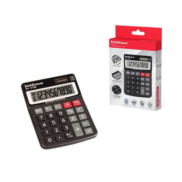 Erichkrause Dc-310N Calculadora De Sobremesa Con Pantalla Lcd De 10 Digitos - Funciones De Calculo Avanzadas - Alimentacion Pilas Y Solar - Color Negro