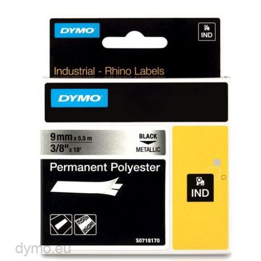 Dymo Rhino Cinta  Id1-9, Negro Sobre Gris Metálico (Plata), 9Mmx5´5M, Poliéster (S0718170)