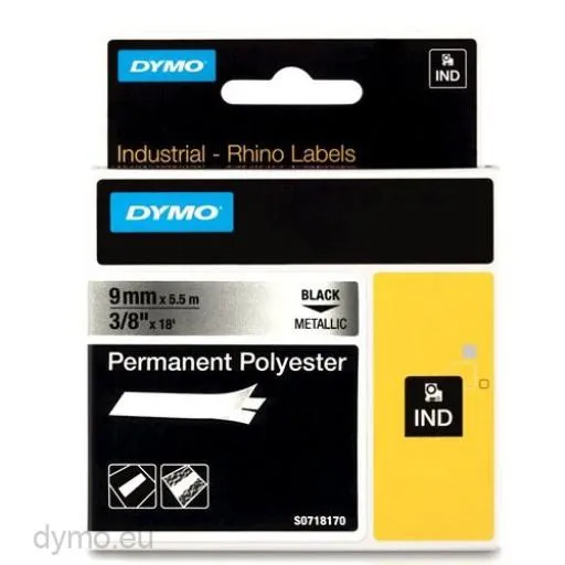 Dymo Rhino Cinta  Id1-9, Negro Sobre Gris Metálico (Plata), 9Mmx5´5M, Poliéster (S0718170)