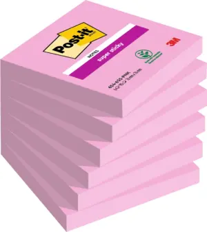 Post-it Super Sticky Pack de 6 Blocs de 90 Notas Adhesivas Reposicionables 76x76mm Rosa