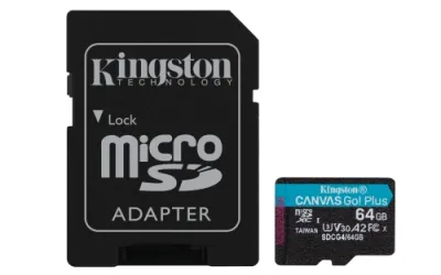 Kingston Tarjeta Micro SDXC 64GB UHS-I U3 V30 200MB/s Canvas Go Plus con Adaptador