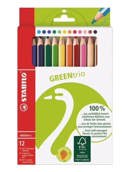 Stabilo GREENtrio Pack de 12 Lápices de Colores - Mina de 2.5mm - Colores Surtidos