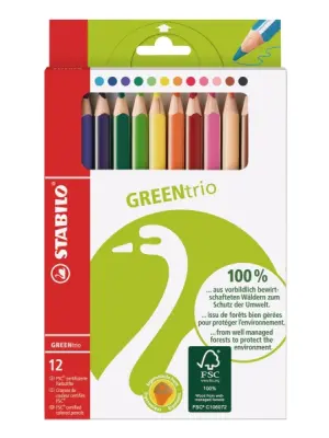 Stabilo GREENtrio Pack de 12 Lápices de Colores - Mina de 2.5mm - Colores Surtidos