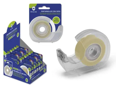 Bismark Portarrollos Con Cinta Adhesiva Transparente - Cuerpo De Plastico - Incluye Cinta De 33 Metros - Ideal Para Uso Escolar - Color Transparente