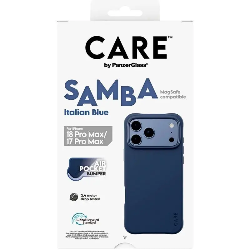 PanzerGlass Care Samba Case Italian Blue MagSafe para iPhone 18 Pro Max y 17 Pro Max