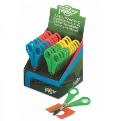 Faibo Expositor 20 Tijeras Escolares 13cm Punta Redonda Acero Inoxidable Colores Surtidos
