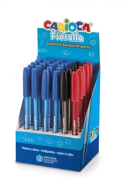 Carioca Fiorella Expositor 30 Bolígrafos Punta Esfera Ø 1mm Cuerpo Transparente Fluo