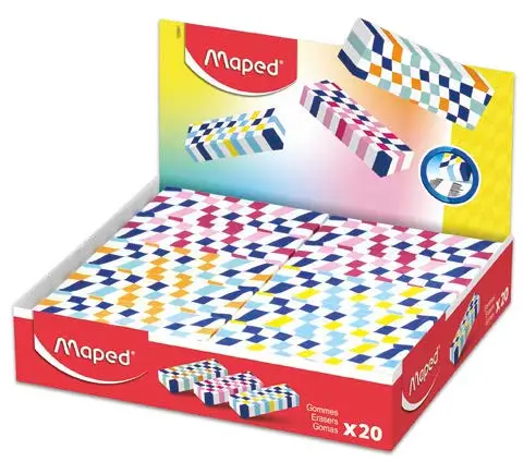 Maped Expositor de 20 Gomas de Borrar Rectangulares - Colores Surtidos - Sin Ftalatos