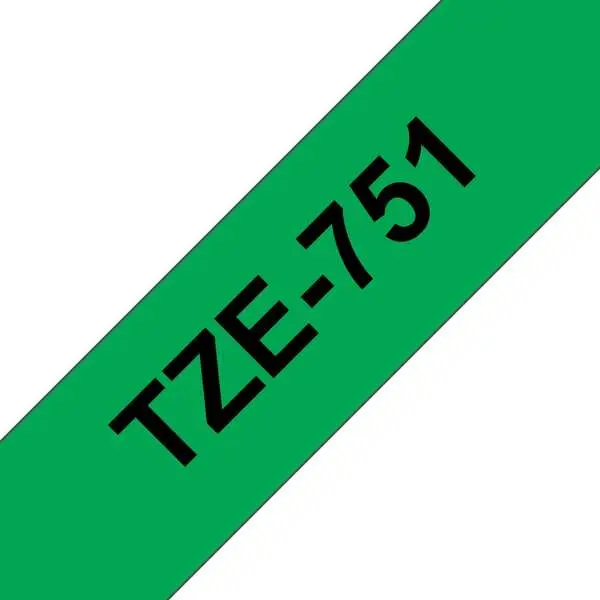 Brother TZe751 Cinta Laminada Etiquetas Negro Sobre Verde 24mm x 8m