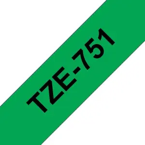 Brother TZe751 Cinta Laminada Etiquetas Negro Sobre Verde 24mm x 8m