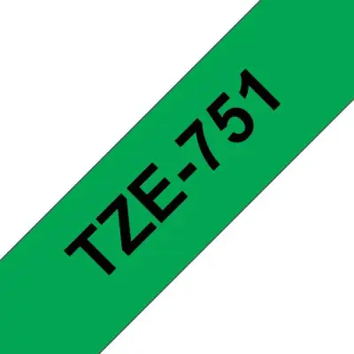 Brother TZe751 Cinta Laminada Etiquetas Negro Sobre Verde 24mm x 8m