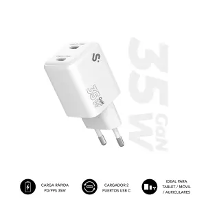Subblim Cargador de Pared GaN 35W - 2xUSB-C -  Carga rápida - Color Blanco