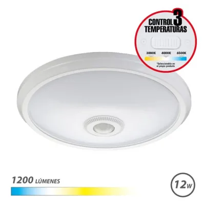 Elbat Aplique LED 12W 1200Lm con Selector de 3 Temperaturas y Sensor de Luz