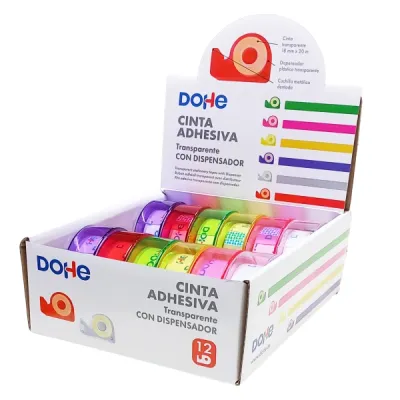 Dohe Expositor Con 12 Mini Portarrollos Cinta Adhesiva 18mm x 20m Colores Surtidos