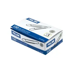 Milan Caja de 100 Clips Niquelados 43mm para Papelería y Oficina