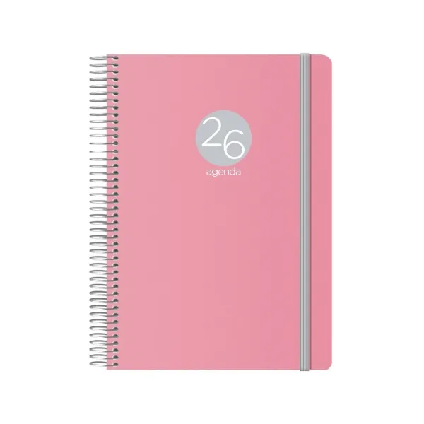Dohe Agenda Anual Memphis Espiral 15X21cm Con Cierre Goma PP Rosa 2026