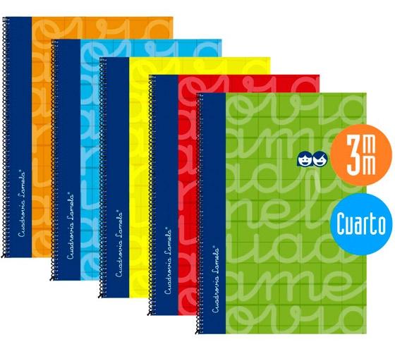 Lamela Cuaderno Espiral 80H 4º 70Gr Cuadrovía 3Mm C/Margen Cubierta Extradura C/Surtidos -Pack 5U-
