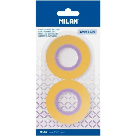Milan Cinta Adhesiva Transparente Rollo 12Mm X 33M Blíster 2 Ud Amarillo
