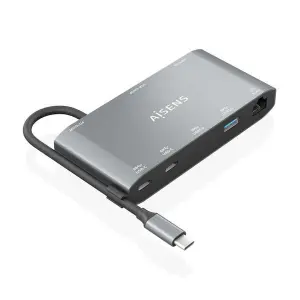 AISENS USB-C Dock 8 en 1 con HDMI, VGA, RJ45, 2xUSB-A, 2xUSB-C y USB-C PD, Gris, 20 cm