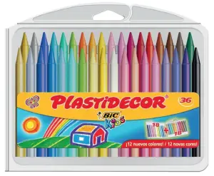 Bic Kids Plastidecor Caja de 36 Lápices de Cera Extraresistentes y Fácil de Sacar Punta