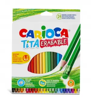 Carioca Tita Pack de 24 Lápices Borrables de Resina - Cuerpo Hexagonal - Colores Brillantes