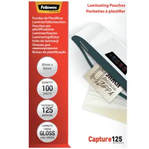 Fellowes Fundas De Plastificar 125 Micras 60X90mm Brillo Pack 100 Unidades
