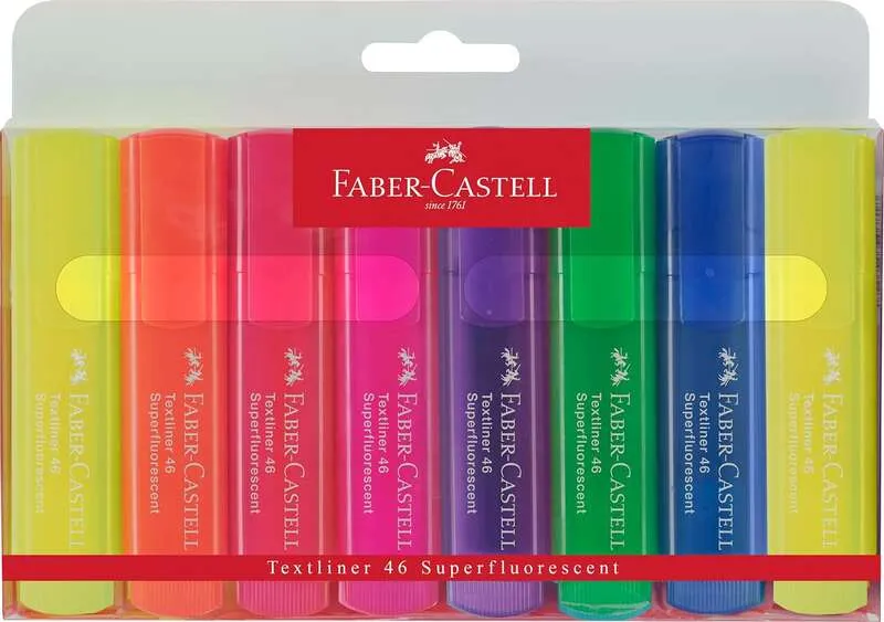 Faber-Castell Textliner 46 Superfluorescente Pack De 8 Marcadores Fluorescentes - Punta Biselada - Trazo Entre 1Mm Y 5Mm - Tinta Con Base De Agua - Colores Surtidos