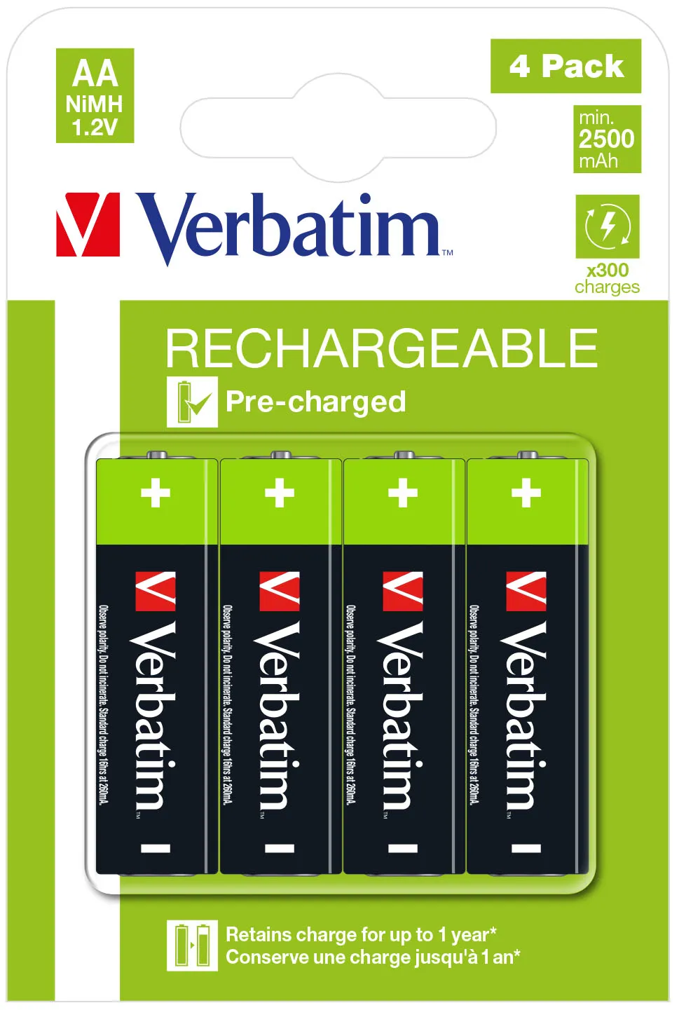 VERBATIM PILAS ALCALINAS RECARGABLES AA - HR06 - (PACK 4 UDS) (SUSTITUYE 49941)