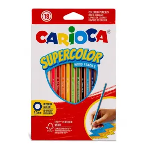 Carioca Supercolor Pack de 18 Lápices de Colores Hexagonales - Mina de 3.3mm
