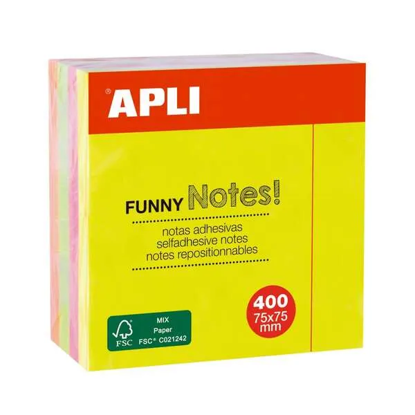 Apli Cubo De Notas Adhesivas Funny 75X75mm 400 Hojas Colores Fluorescentes Surtidos