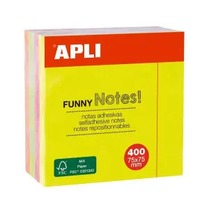 Apli Cubo De Notas Adhesivas Funny 75X75mm 400 Hojas Colores Fluorescentes Surtidos
