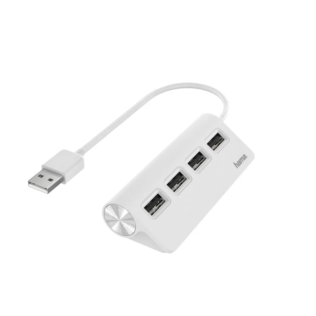 Hama Hub USB 2.0 con Cable USB-A Integrado de 15cm y 4 Puertos USB-A Hembra Blanco