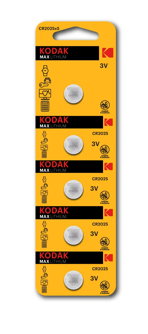 PILAS CR2025 KODAK KDCR20255 BOTON LITIO 3V PACK 5 UNIDADES (ecotasa incl)