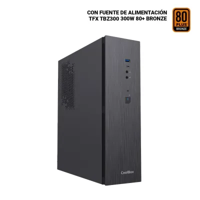 Coolbox Caja MicroATX Slim T370-BZ 2x2.5″ GPU 251max Low Profile Fuente 300SBZ 80+ Bronze Negro