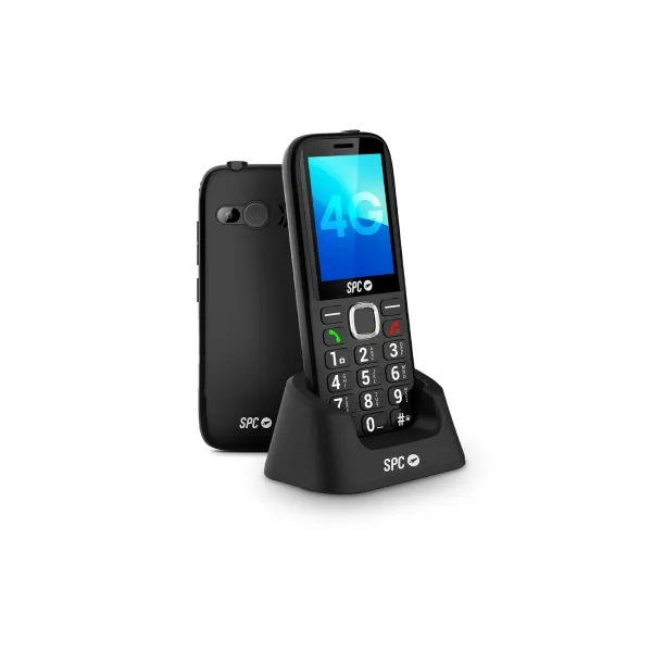 Spc Fortune 2 Max Telefono Movil 4G Para Mayores - Pantalla Xl 2.4" - Teclas Grandes - Timbre Extra Alto 104 Db - Smart Help - Boton Sos Y Boton Ice - Base De Carga Incluida - Radio Fm - Camara - Bateria 7 Dias - Color Negro