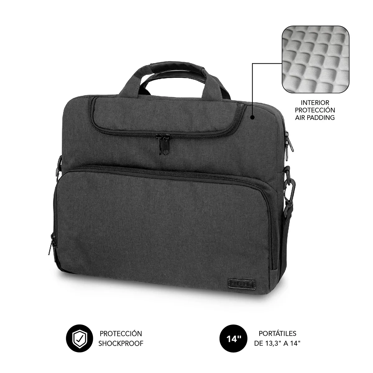 Subblim Maletin para Portatiles de hasta 14" Pulgadas - Proteccion Air Padding - Resistente Poliester Oxford - Repelente de Liquidos - Color Negro